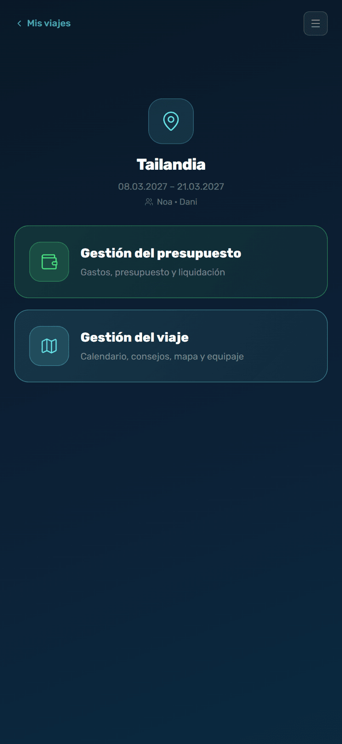 Pantalla principal del viaje en TUlon