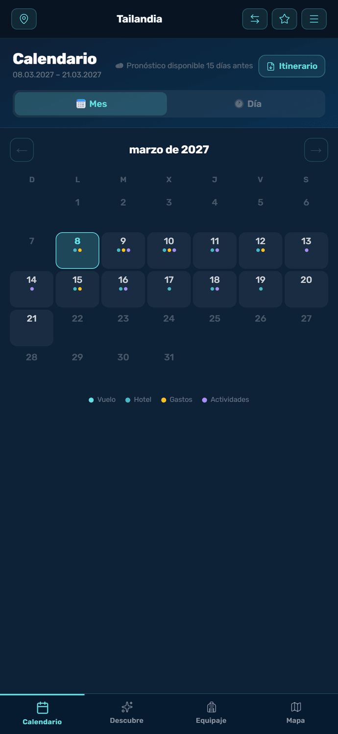 Pantalla de itinerario de TUlon